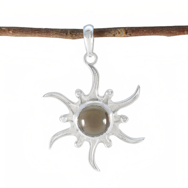 Smoky Quartz Tiny Italian 925 Silver Solitaire Brown Pendant