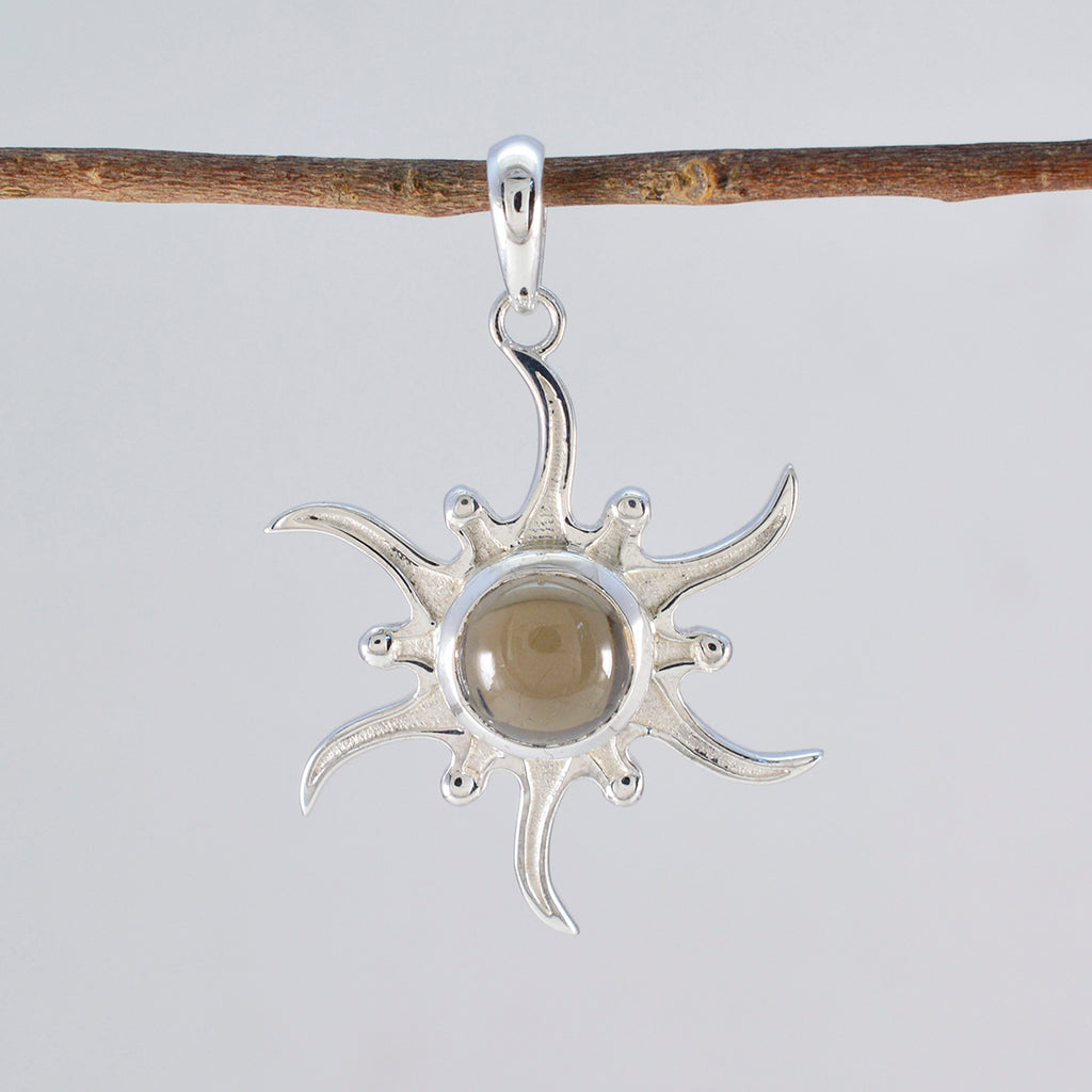 Smoky Quartz Tiny Italian 925 Silver Solitaire Charlotte propsel Brown Pendant Jewelry