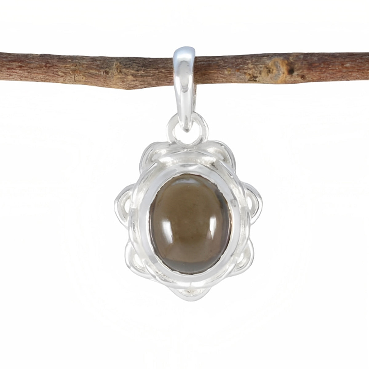 Smoky Quartz Dainty Italian Sterling Silver Solitaire Brown Pendant Immagine principale del prodotto