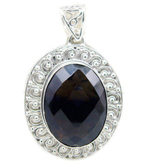 Smoky Quartz Chunky Mexican Silver Solitaire Brown Pendant