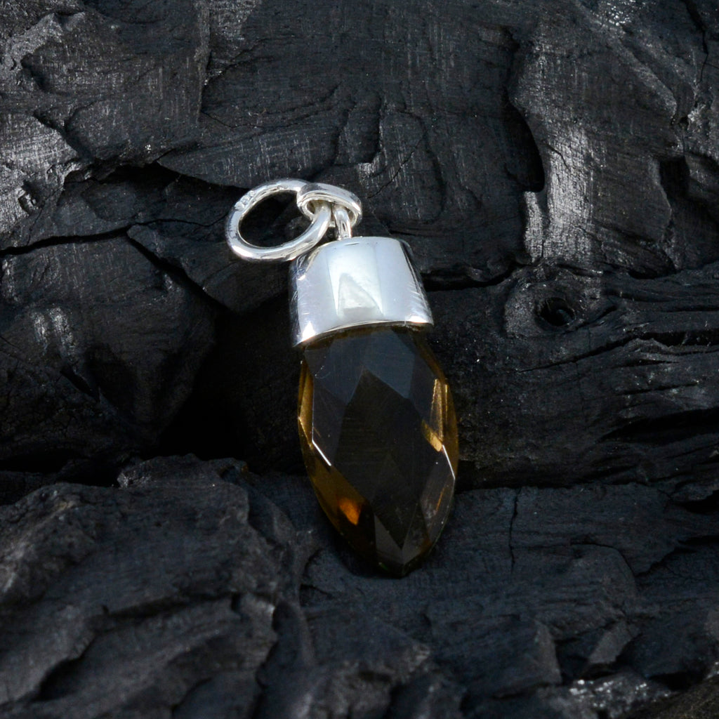 Smoky Quartz Dainty Egyptian 925 Silver Solitaire Emma Trendy Brown Pendant Jewelry
