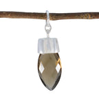 Smoky Quartz Dainty Egyptian 925 Silver Solitaire Brown Pendant