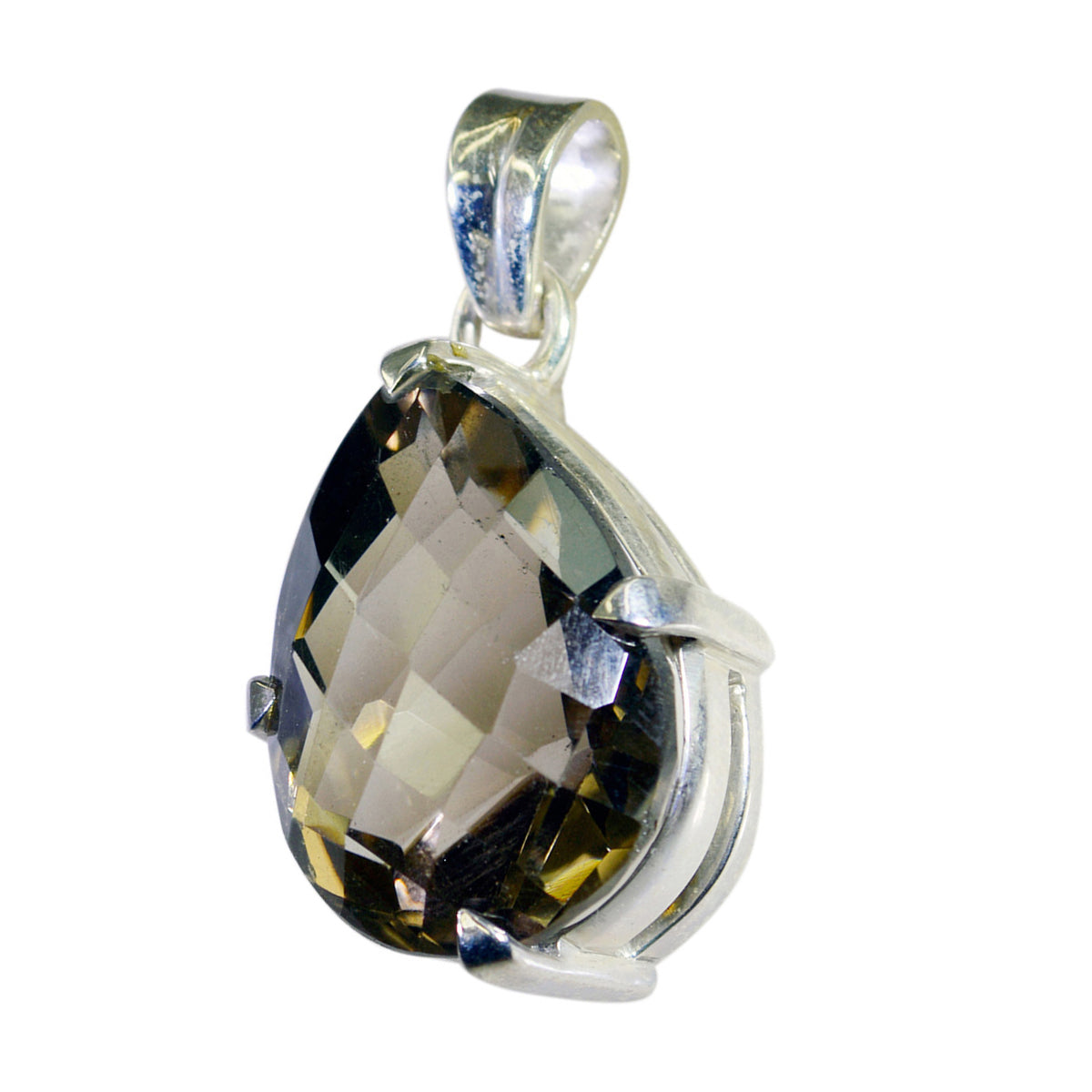 Smoky Quartz Eye-catching Italian Sterling Silver Solitaire Brown Pendant