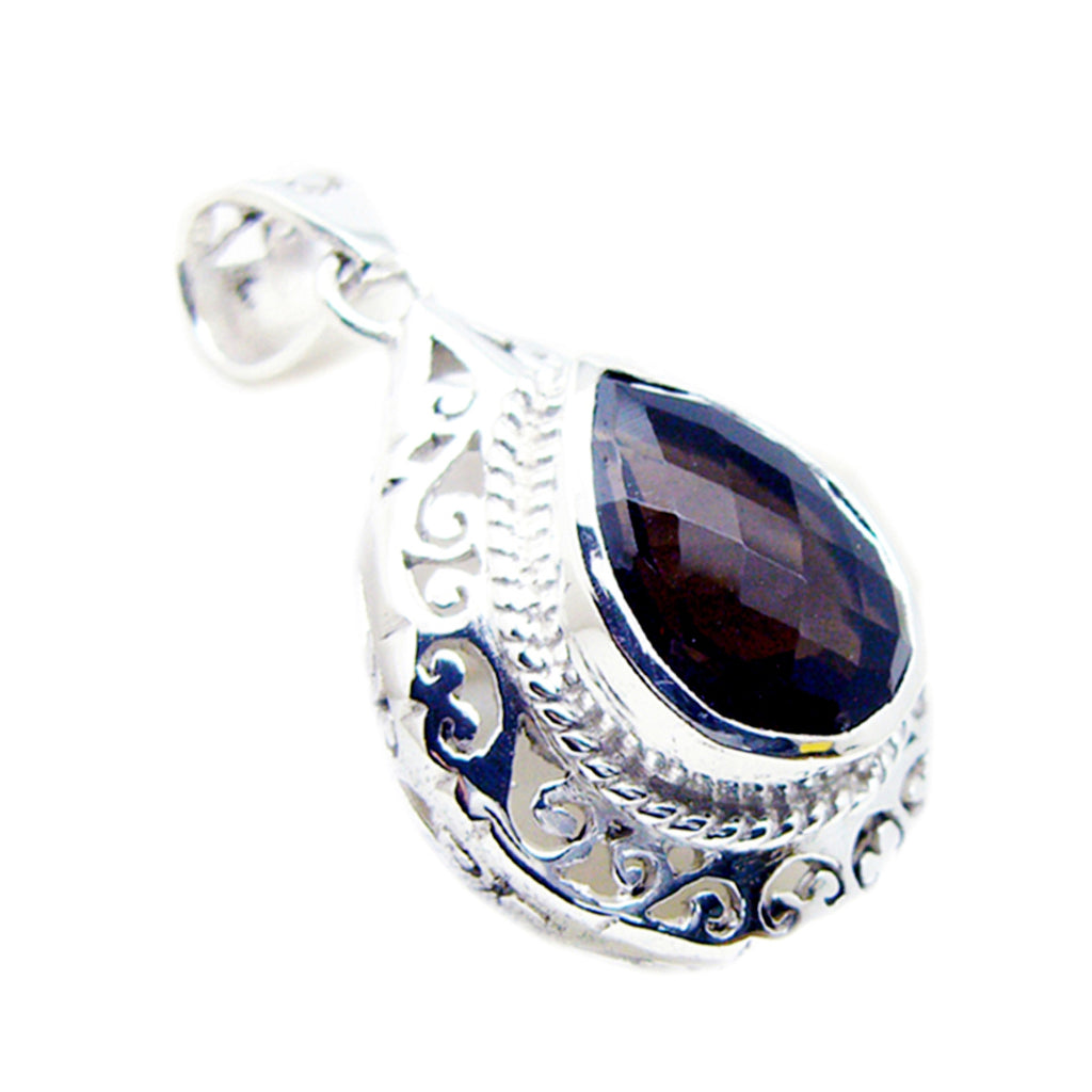 Smoky Quartz Statement Italian 92.5 Silver Solitaire Brown Pendant