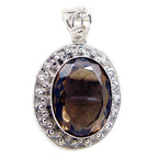 Smoky Quartz Chunky Russian 925 Silver Solitaire Brown Pendant
