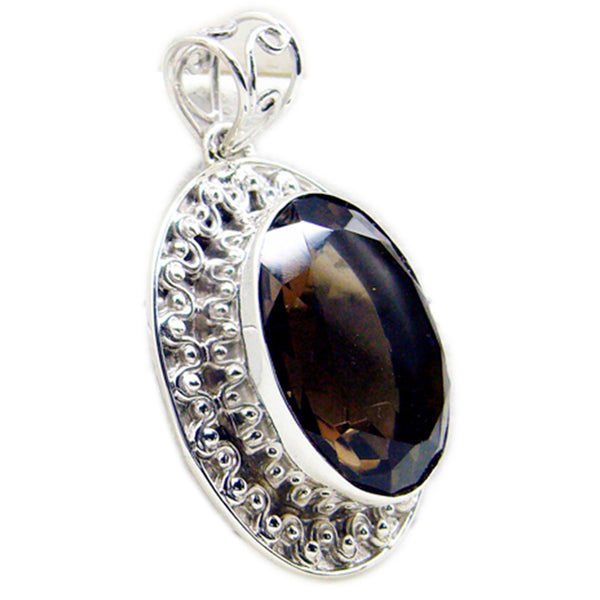 Smoky Quartz Chunky Russian 925 Silver Solitaire Alina Rope-Wire Brown Pendant Jewelry