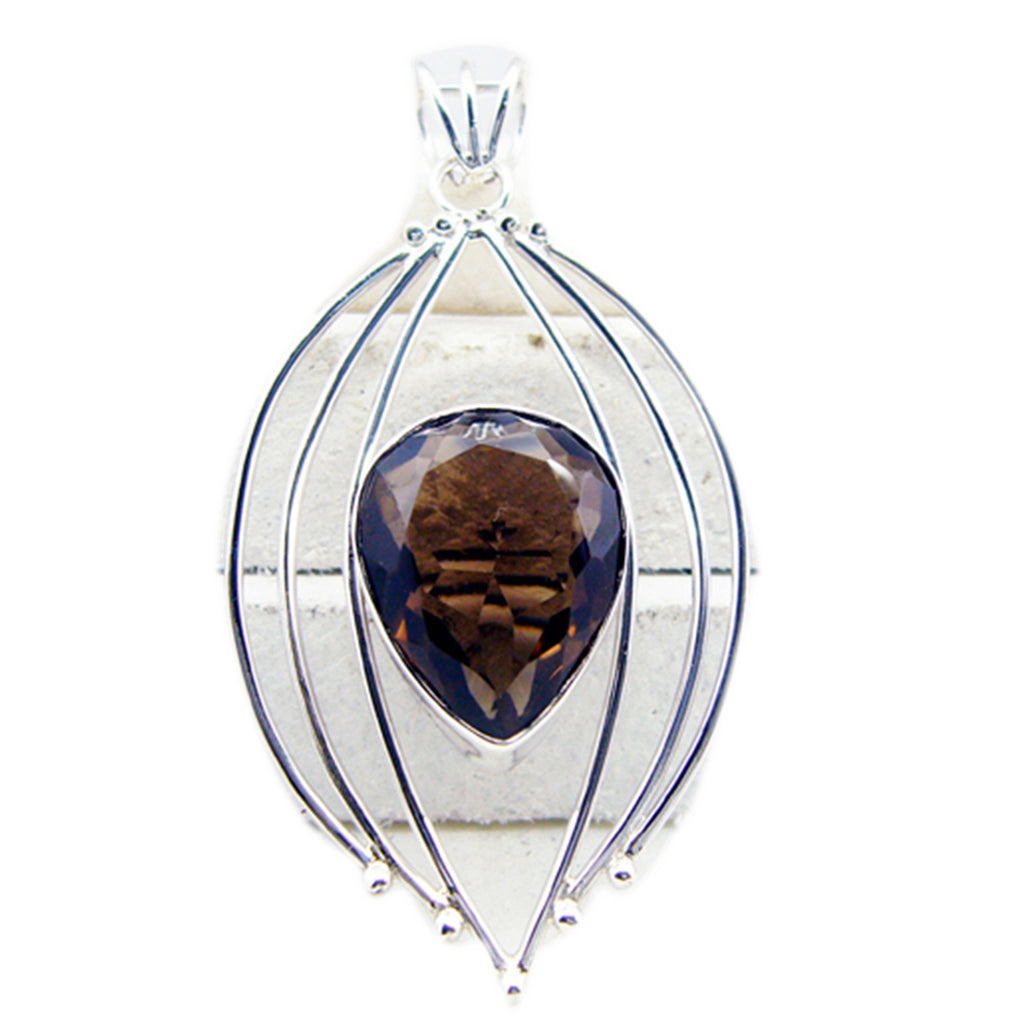 Smoky Quartz Chunky Latin American Sterling Silver Solitaire Brown Pendant