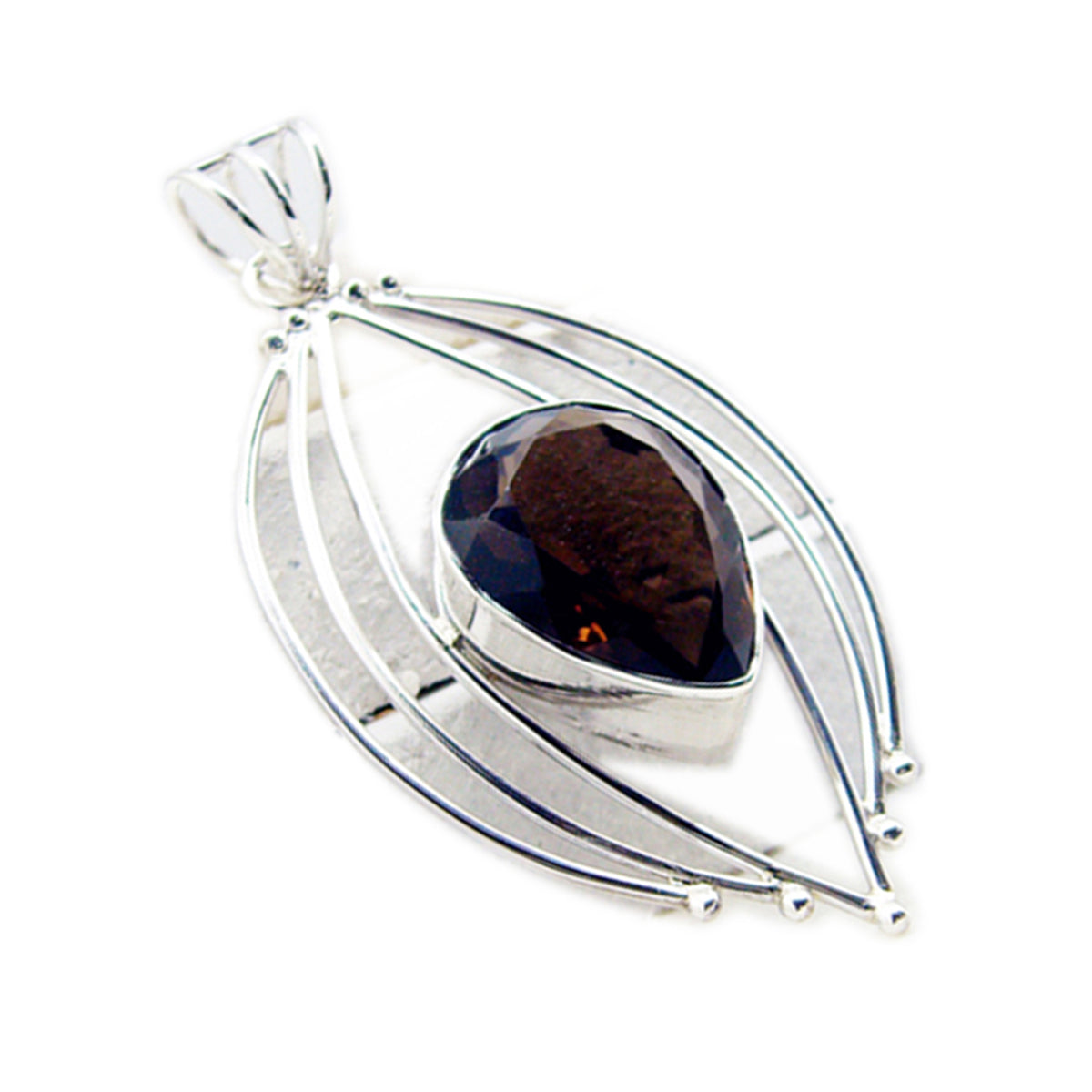 Smoky Quartz Chunky Latin American Sterling Silver Solitaire Natalie Rope-Wire Brown Pendant Jewellery