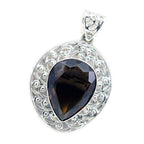 Smoky Quartz Chunky Egyptian 925 Silver Solitaire Brown Pendant