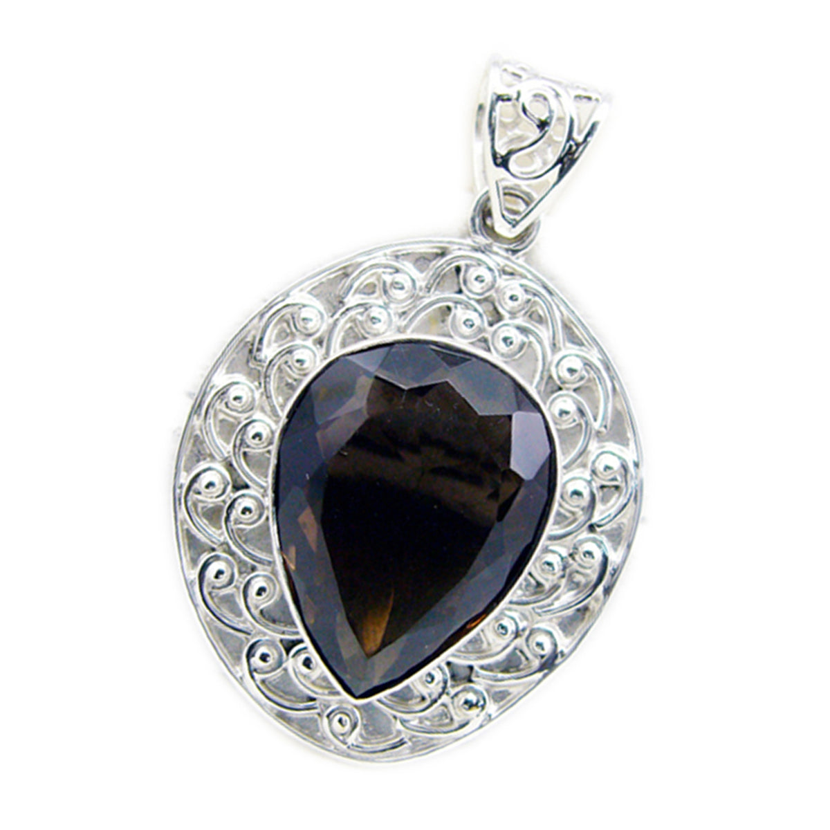 Smoky Quartz Chunky Egyptian 925 Silver Solitaire Brown Pendant
