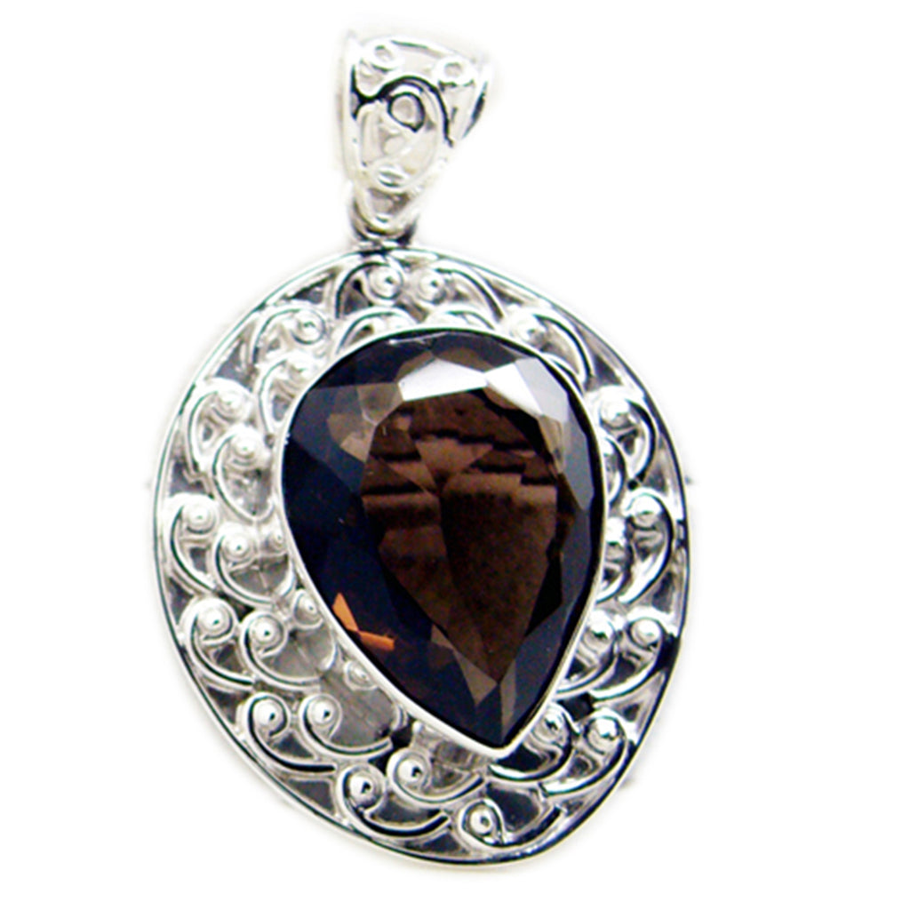 Smoky Quartz Chunky Egyptian 925 Silver Solitaire Constanza Rope-Wire Brown Pendant Jewelry