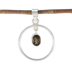 Smoky Quartz Delicate Turkish Silver Solitaire Brown Pendant