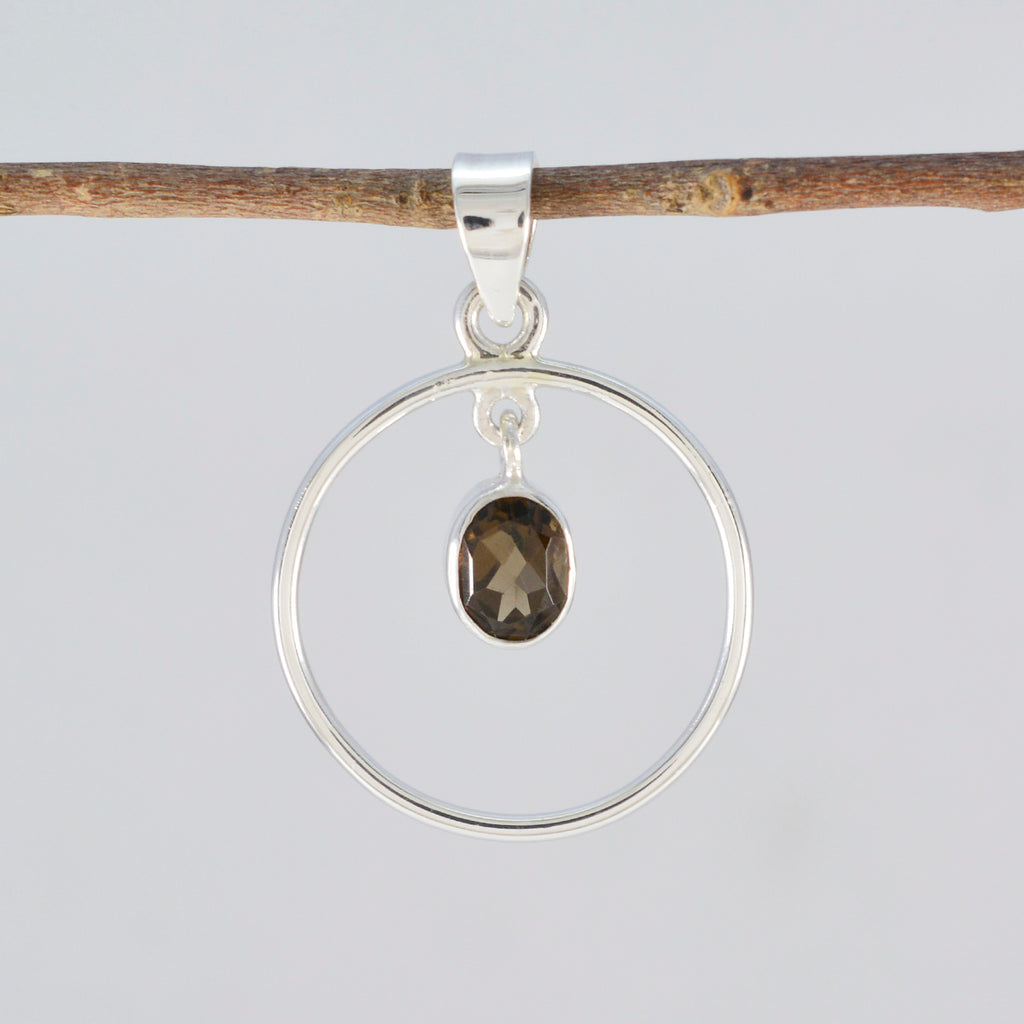 Smoky Quartz Delicate Turkish Silver Solitaire Yasmin valentine Brown Pendant Jewelry