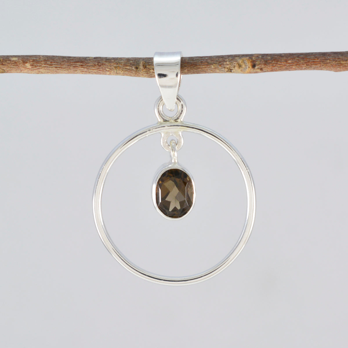 Smoky Quartz Delicate Turkish Silver Solitaire Yasmin valentine Brown Pendant Jewelry
