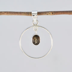 Smoky Quartz Delicate Turkish Silver Solitaire Yasmin valentine Brown Pendant Jewelry