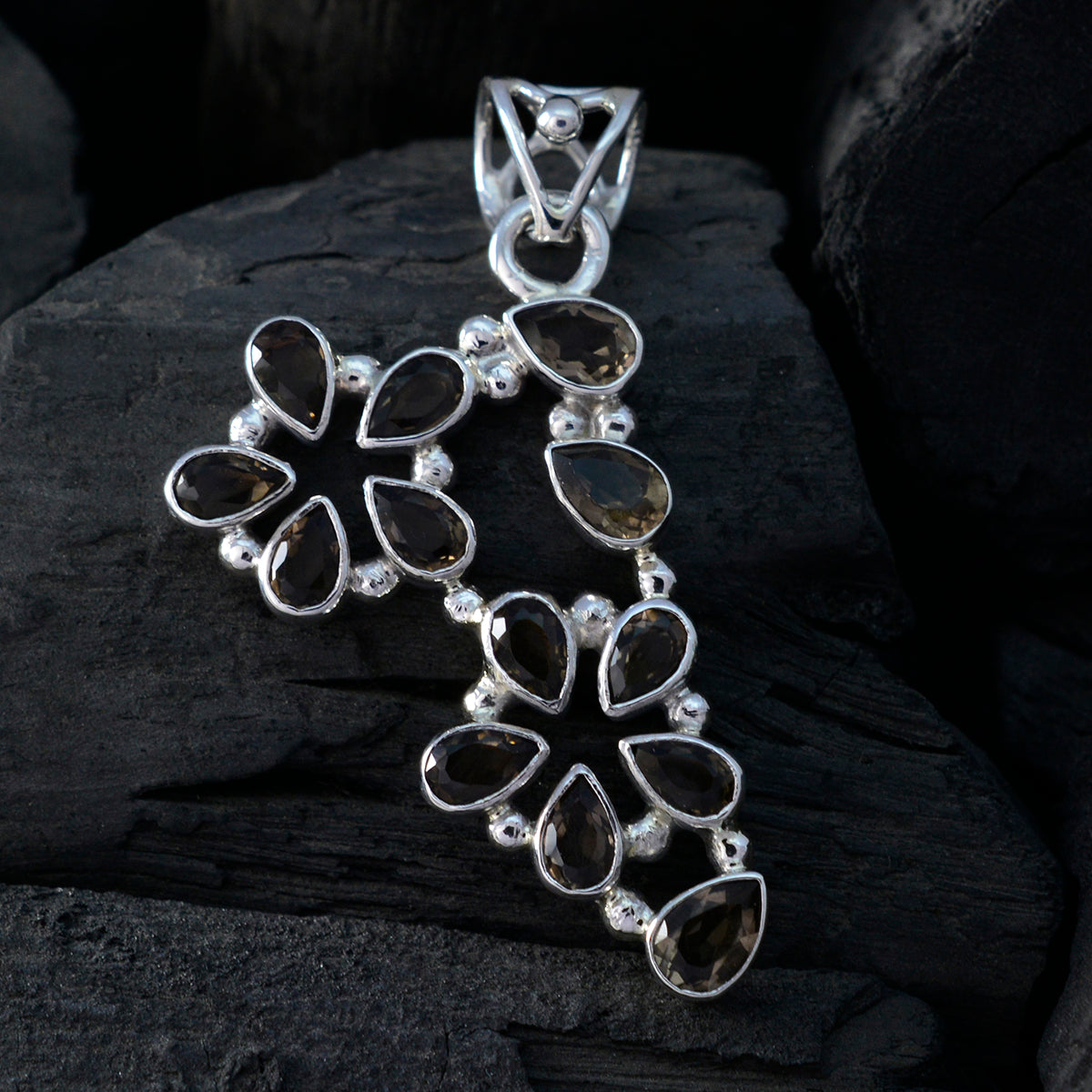 smoky quartz Slim Mexican 92.5 Silver multiple Hanna Luxurious Brown Pendant Jewellery