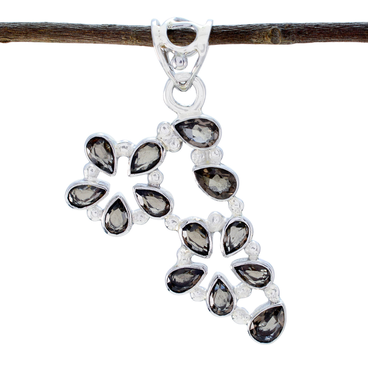 smoky quartz Slim Mexican 92.5 Silver multiple Brown Pendant