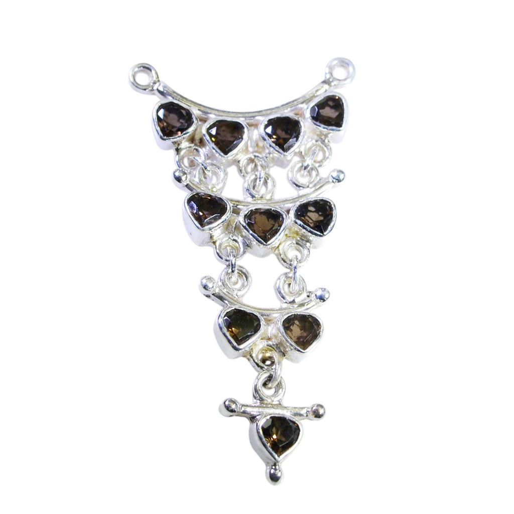Smoky Quartz Eye-catching Moroccan 925 Silver multiple Brown Pendant