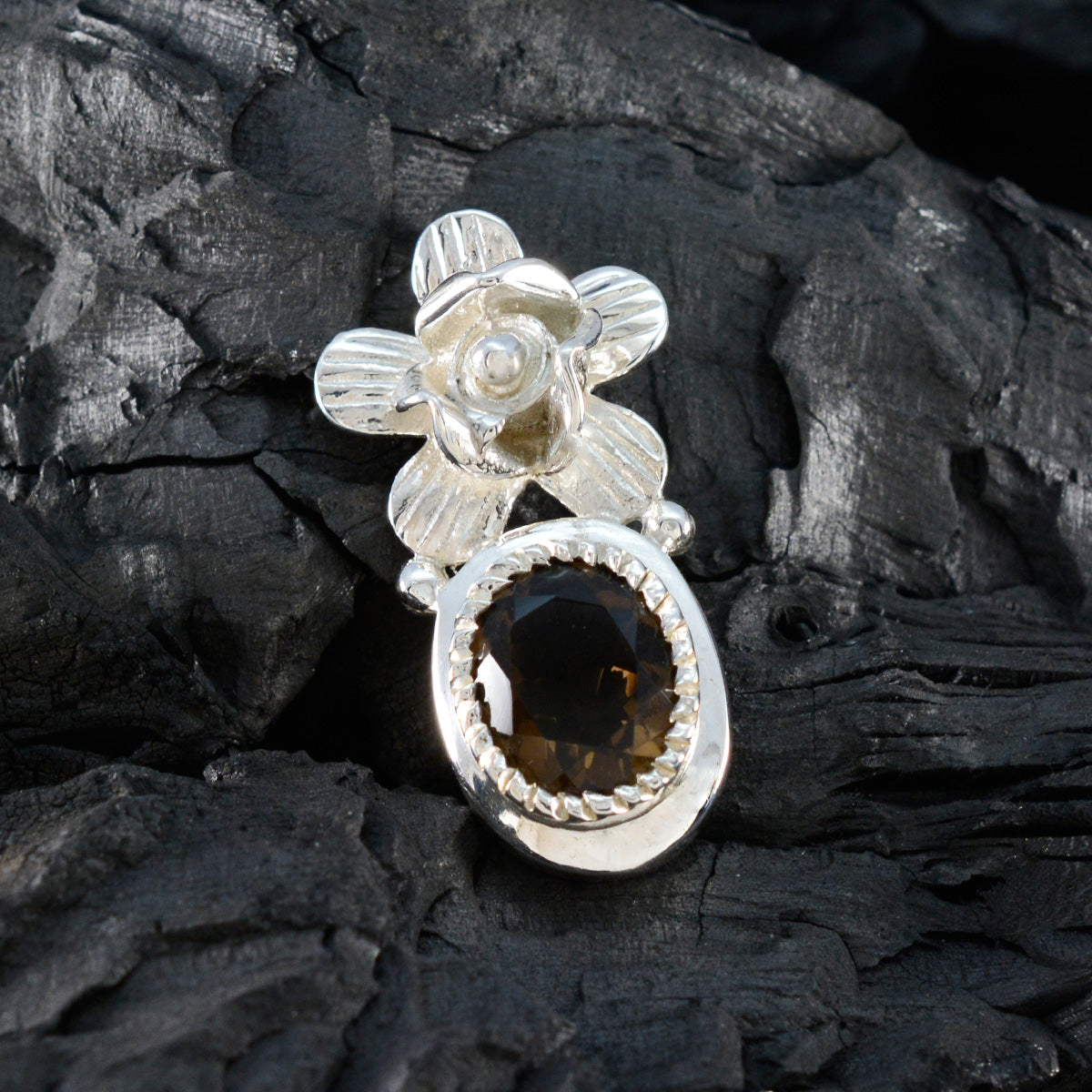 smoky quartz Versatile Spanish Sterling Silver Solitaire Ángeles Bubble Brown Pendant Jewellery