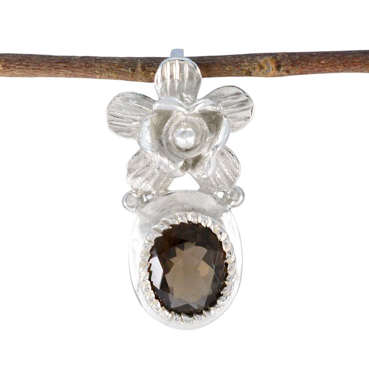 smoky quartz Versatile Spanish Sterling Silver Solitaire Brown Pendant