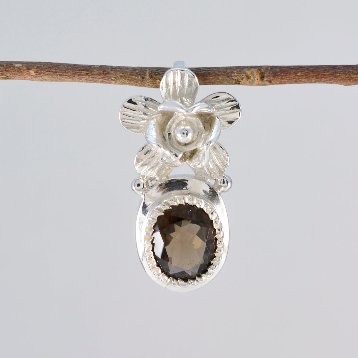 smoky quartz Versatile Spanish Sterling Silver Solitaire Ángeles Bubble Brown Pendant Jewellery