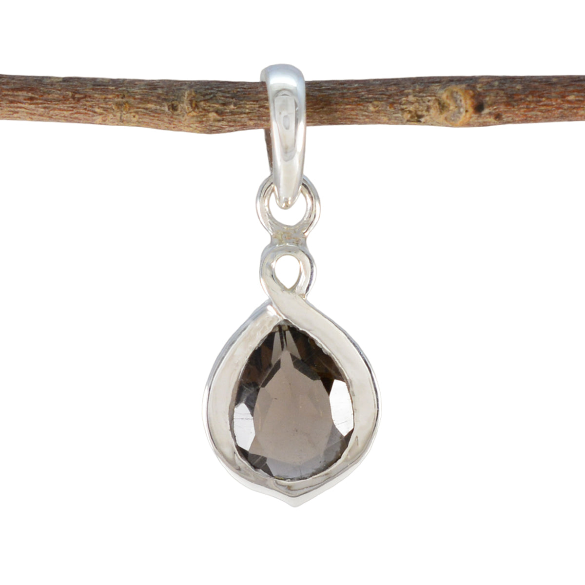Smoky Quartz Elegant Japanese Sterling Silver Solitaire Brown Pendant