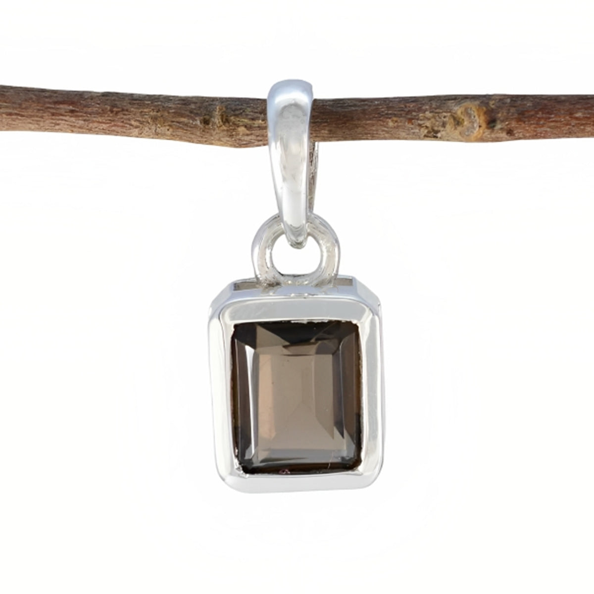 Smoky Quartz Whisper-thin German Sterling Silver Solitaire Brown Pendant メイン画像