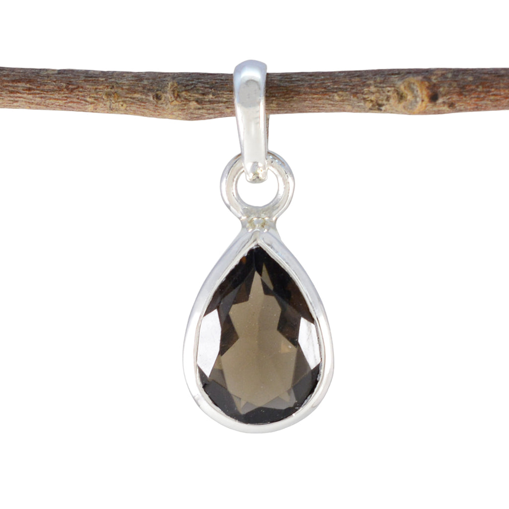 Smoky Quartz Elegant Japanese 92.5 Silver Solitaire Brown Pendant