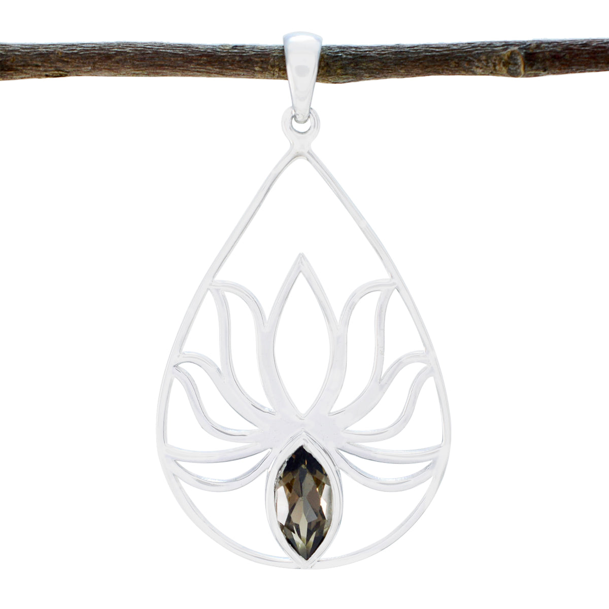 Smoky Quartz Dainty German 92.5 Silver Solitaire Brown Pendant