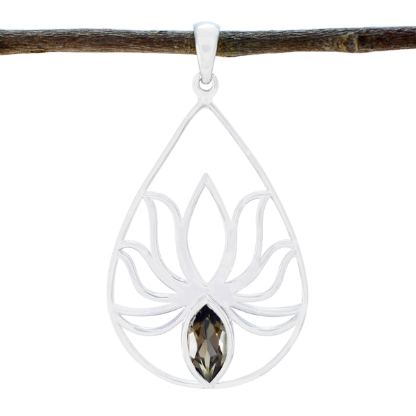 Smoky Quartz Dainty German 92.5 Silver Solitaire Brown Pendant