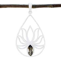 Smoky Quartz Dainty German 92.5 Silver Solitaire Brown Pendant