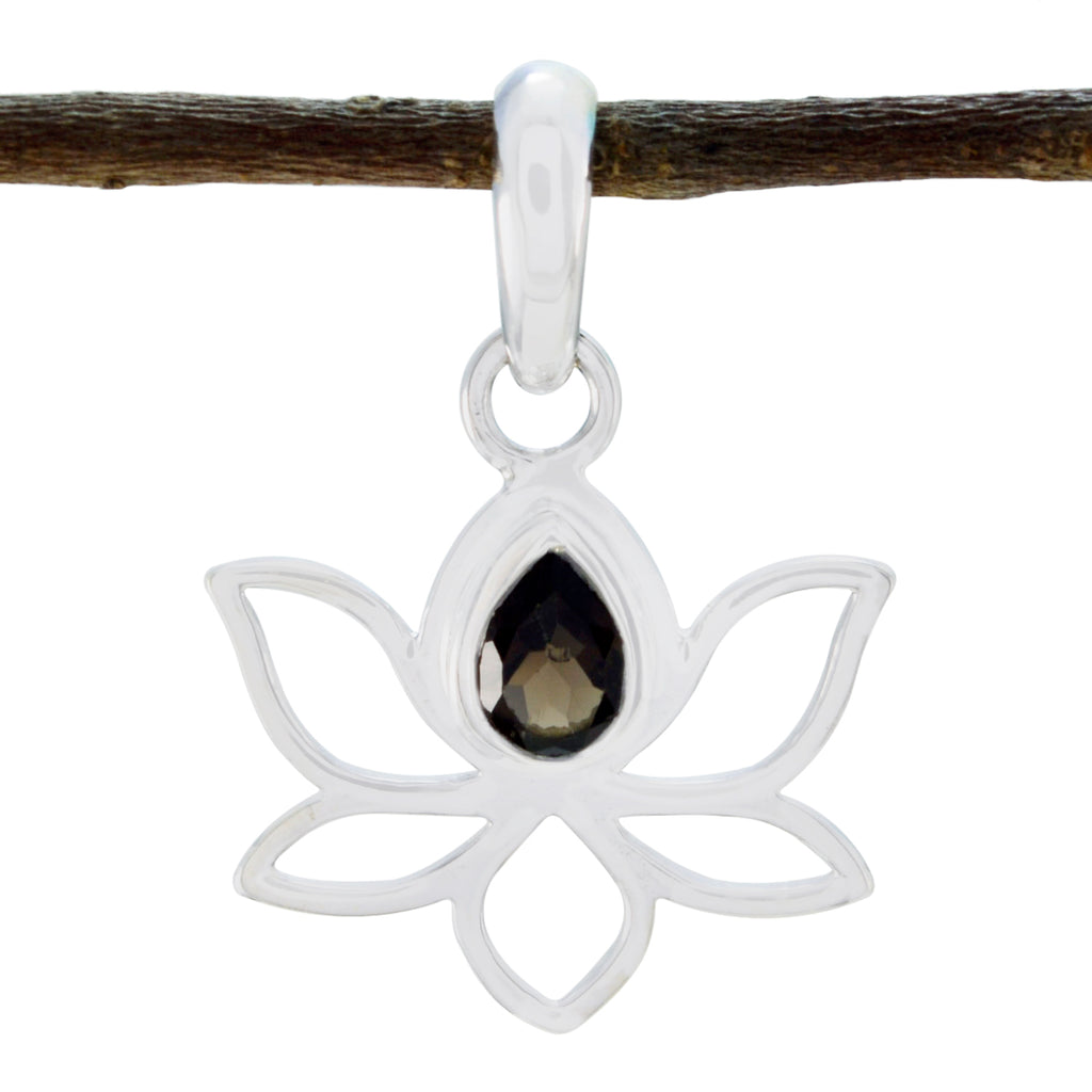 smoky quartz Elegant Korean Silver Solitaire Brown Pendant