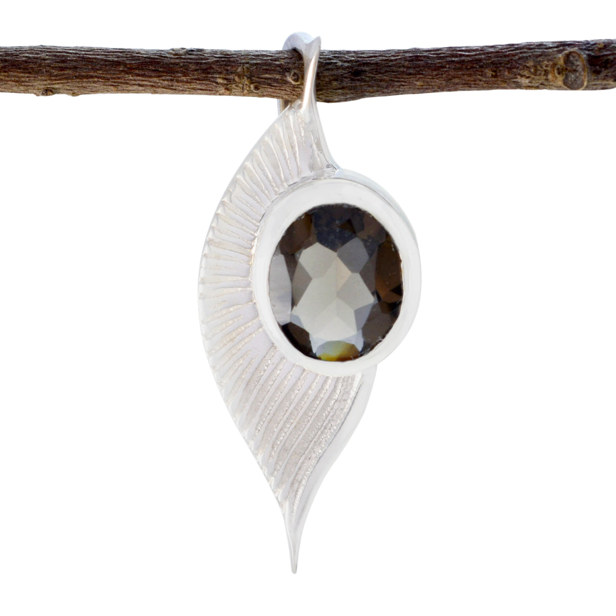 smoky quartz Dainty French 92.5 Silver Solitaire Brown Pendant