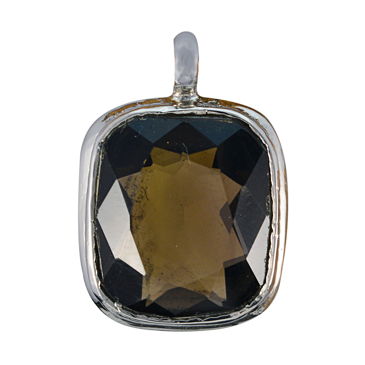 smoky quartz Slim Italian 925 Silver Solitaire Brown Pendant