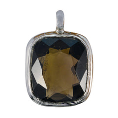 smoky quartz Slim Italian 925 Silver Solitaire Brown Pendant