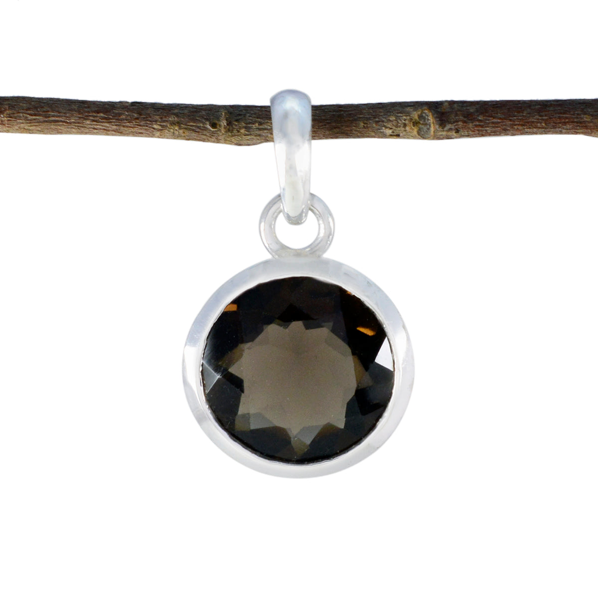 Smoky Quartz Featherlight Italian Sterling Silver Solitaire Brown Pendant Immagine principale del prodotto