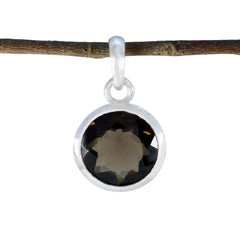 Smoky Quartz Featherlight Italian Sterling Silver Solitaire Brown Pendant