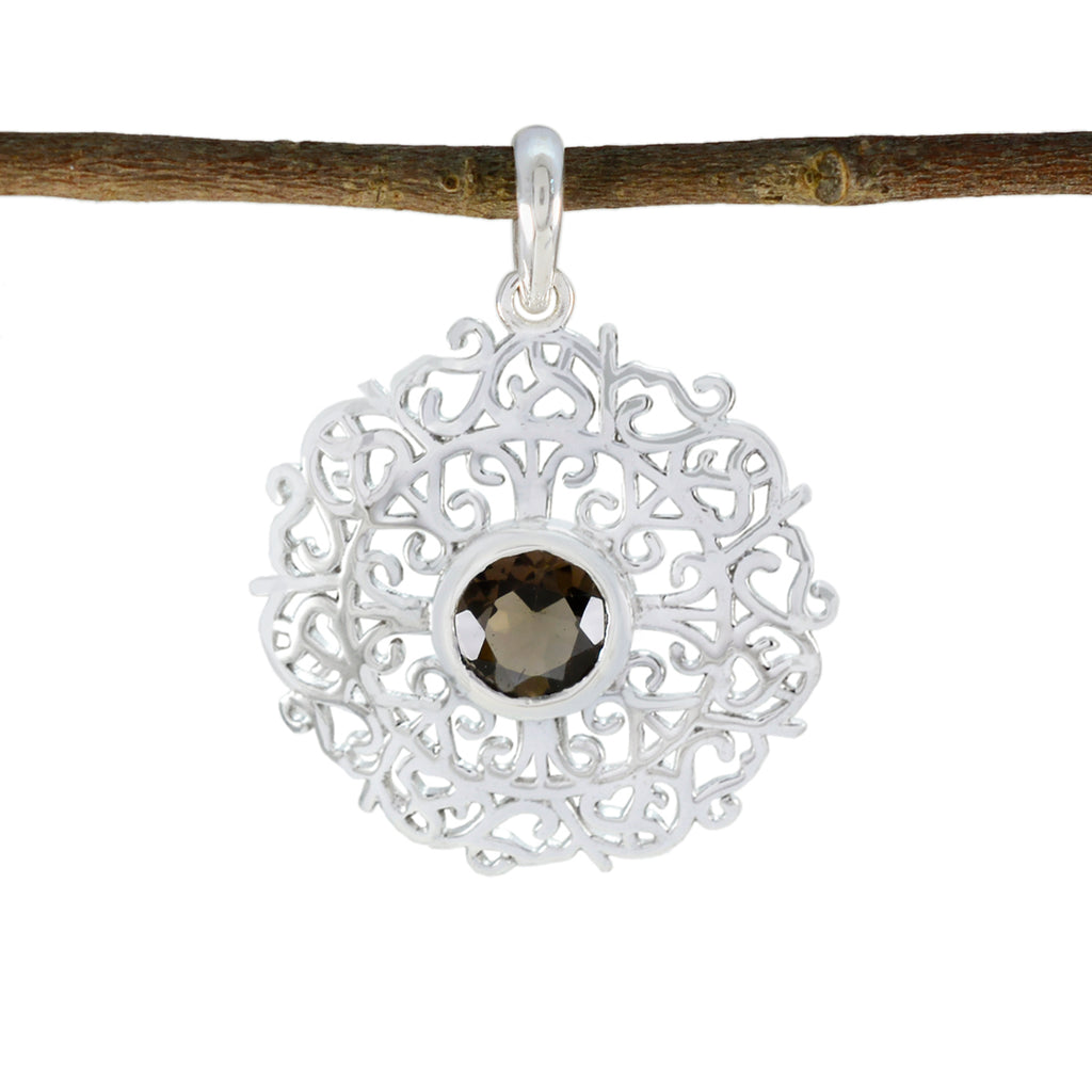 Smoky Quartz Dainty German Silver Solitaire Brown Pendant