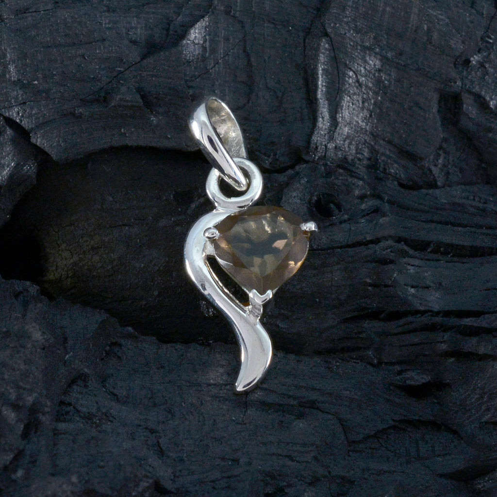 Smoky Quartz Minimalist Korean Silver Solitaire Aiko Heart Brown Pendant Jewelry