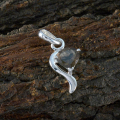 スモーキークォーツ ミニマリスト 韓国風 シルバー ソリティア アイコ ハート ブラウン ペンダント ジュエリー