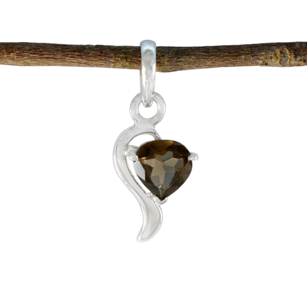 Smoky Quartz Minimalist Korean Silver Solitaire Brown Pendant