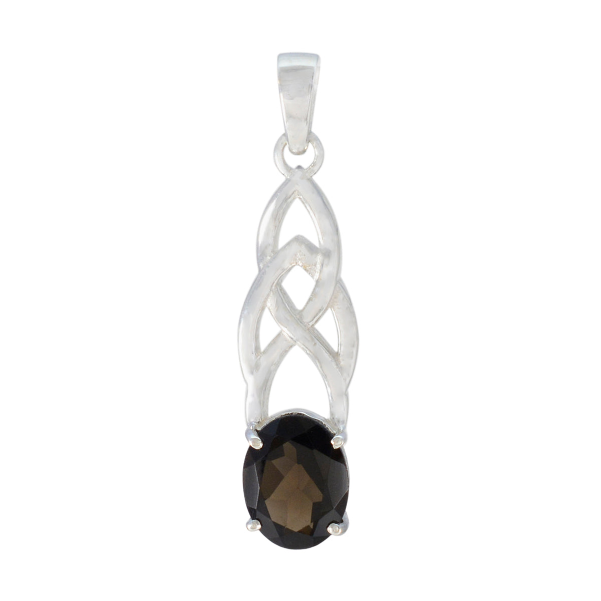 Smoky Quartz Delicate Italian Silver Solitaire Brown Pendant メイン画像