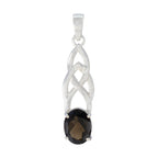 Smoky Quartz Delicate Italian Silver Solitaire Brown Pendant