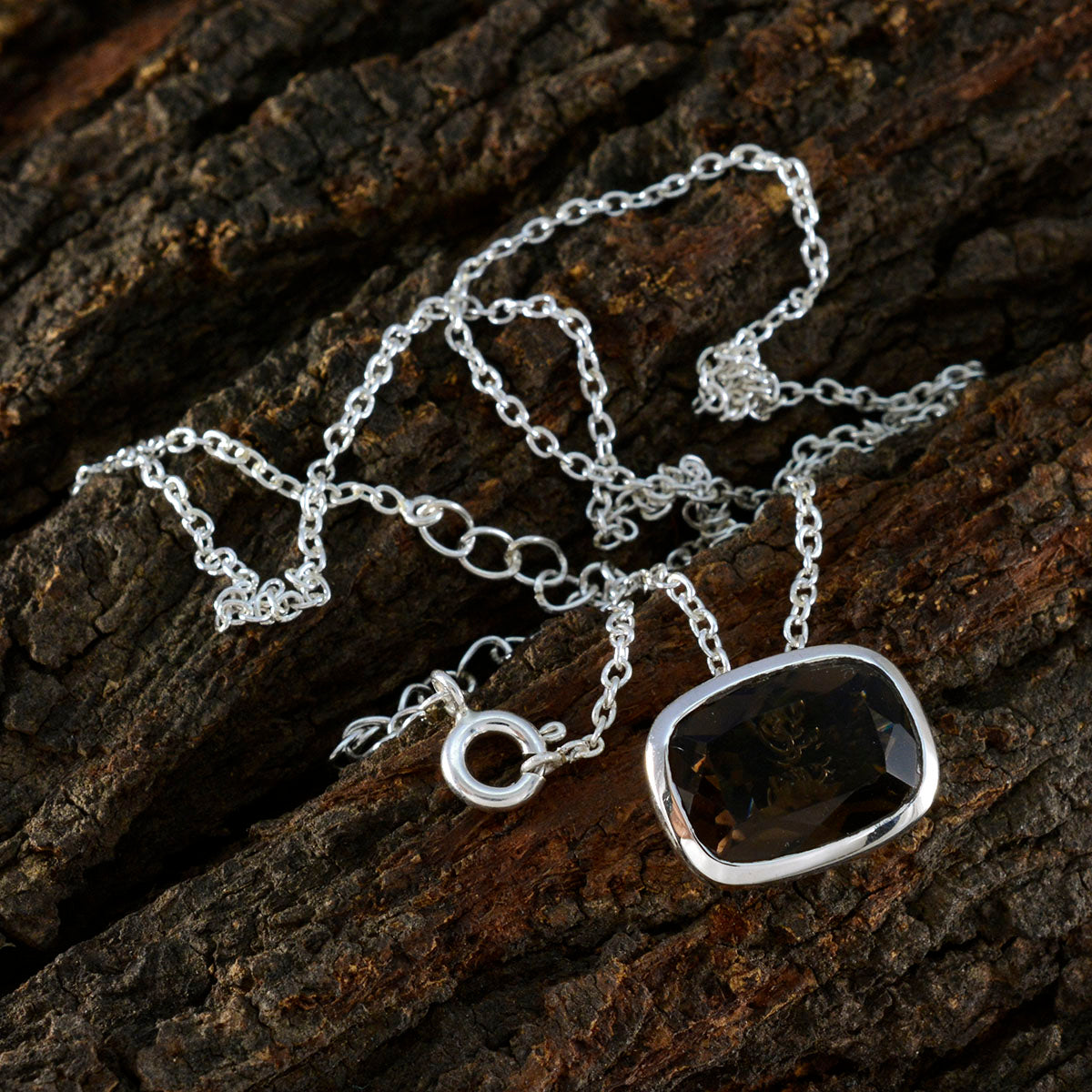 Smoky Quartz Classic German Silver Solitaire Amelia Cocktail Brown Pendant Jewelry