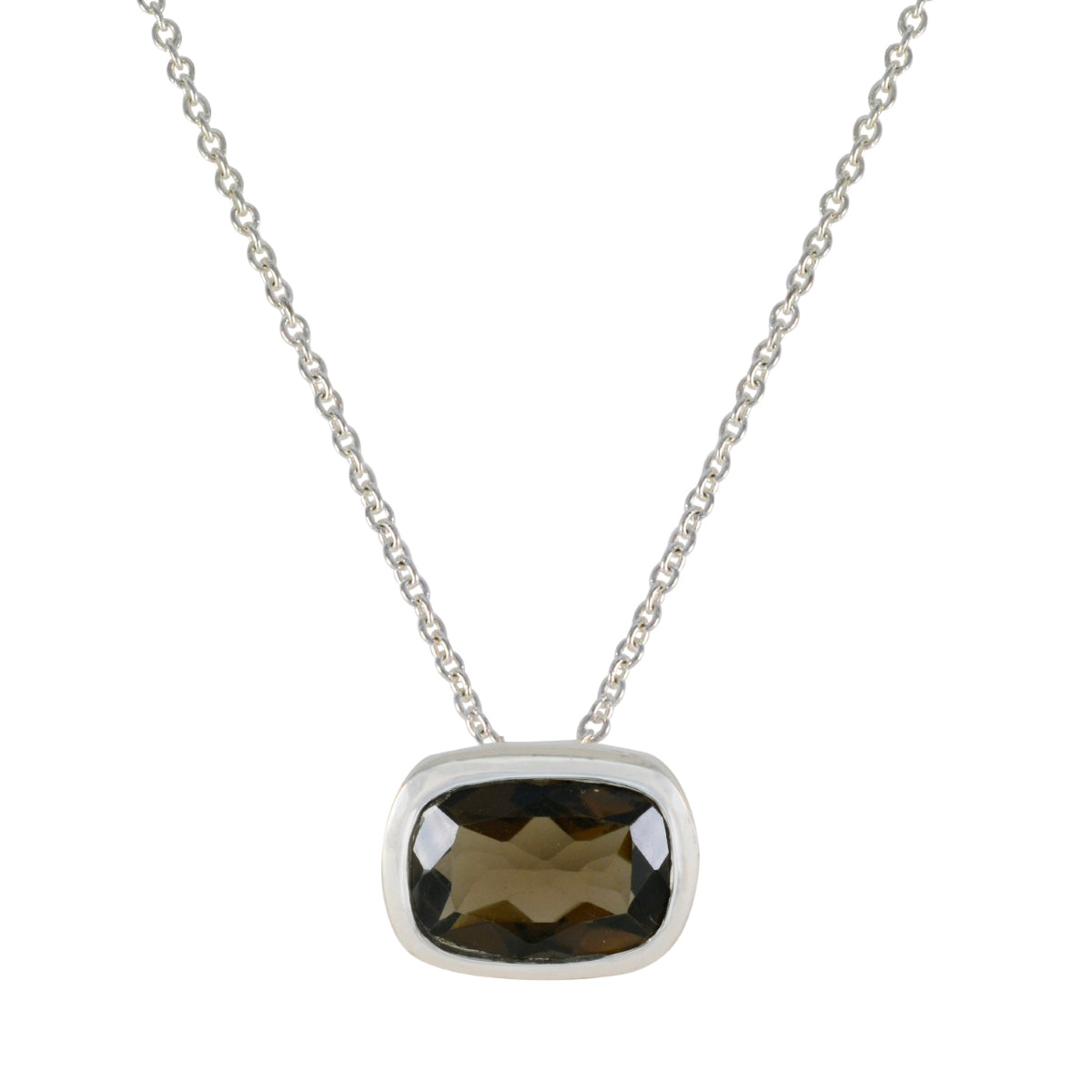 Smoky Quartz Classic German Silver Solitaire Brown Pendant メイン画像