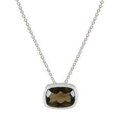 Smoky Quartz Classic German Silver Solitaire Brown Pendant