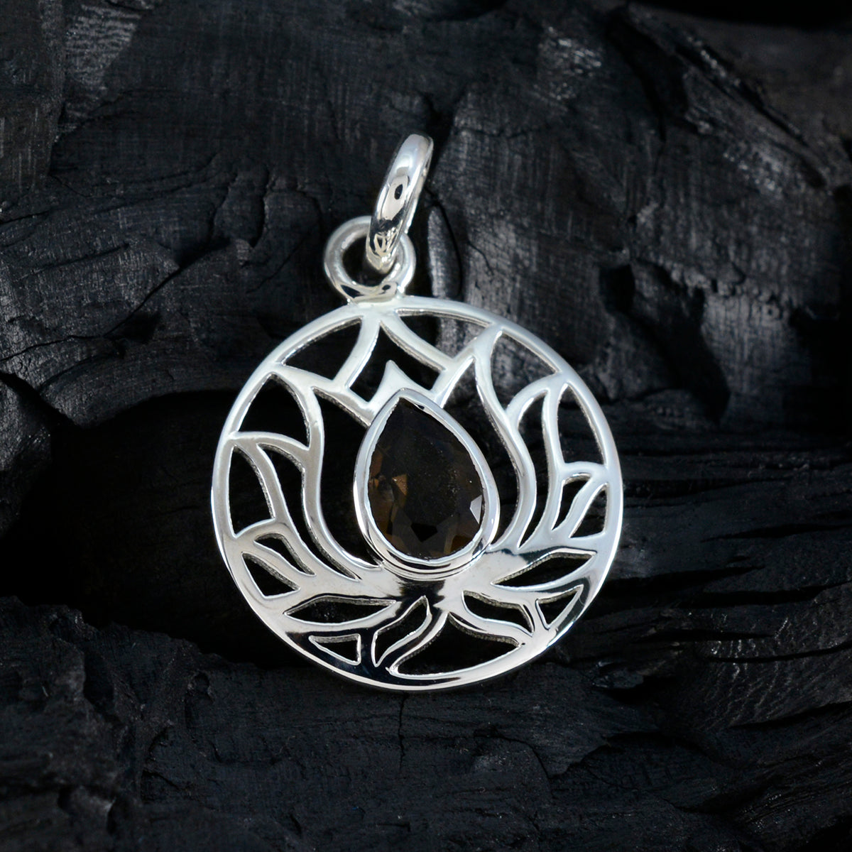 Smoky Quartz Dainty French 92.5 Silver Solitaire Eleanor Rope-Wire Brown Pendant Jewellery