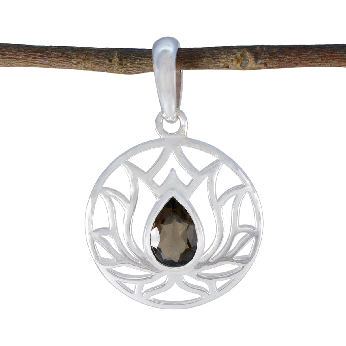 Smoky Quartz Dainty French 92.5 Silver Solitaire Brown Pendant Main image