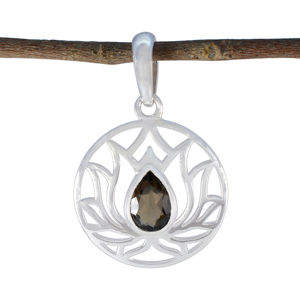 Smoky Quartz Dainty French 92.5 Silver Solitaire Brown Pendant