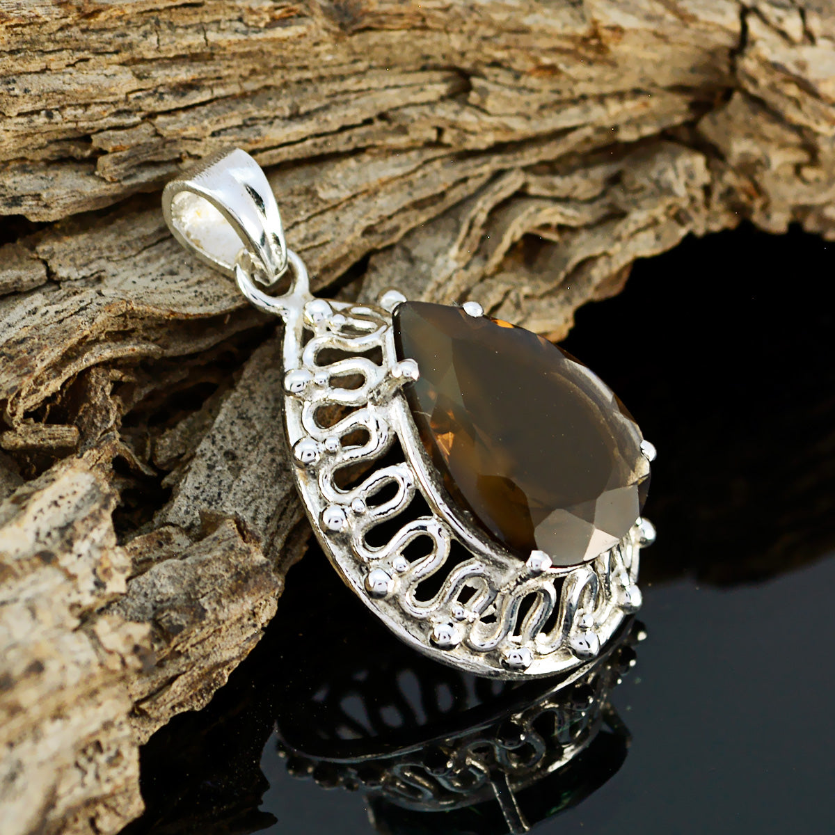 Smoky Quartz Chunky Spanish 92.5 Silver Solitaire Maya Victorian Brown Pendant Jewellery